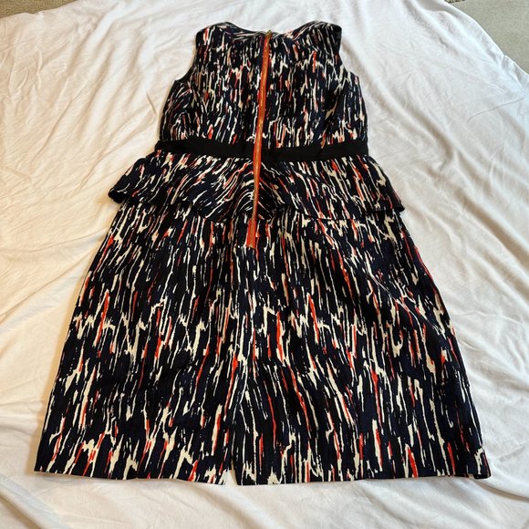 Milly Dress Olivia Silk Linen Sheath Peplum Sleeveless Career Black Red Size 8 - Picture 8 of 12